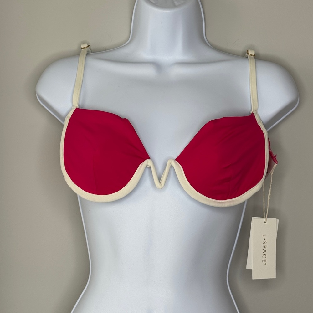L*Space Nico Bikini Top XL Pink Underwire Bougainvillea & Cream Vacation Swim - Picture 4 of 11